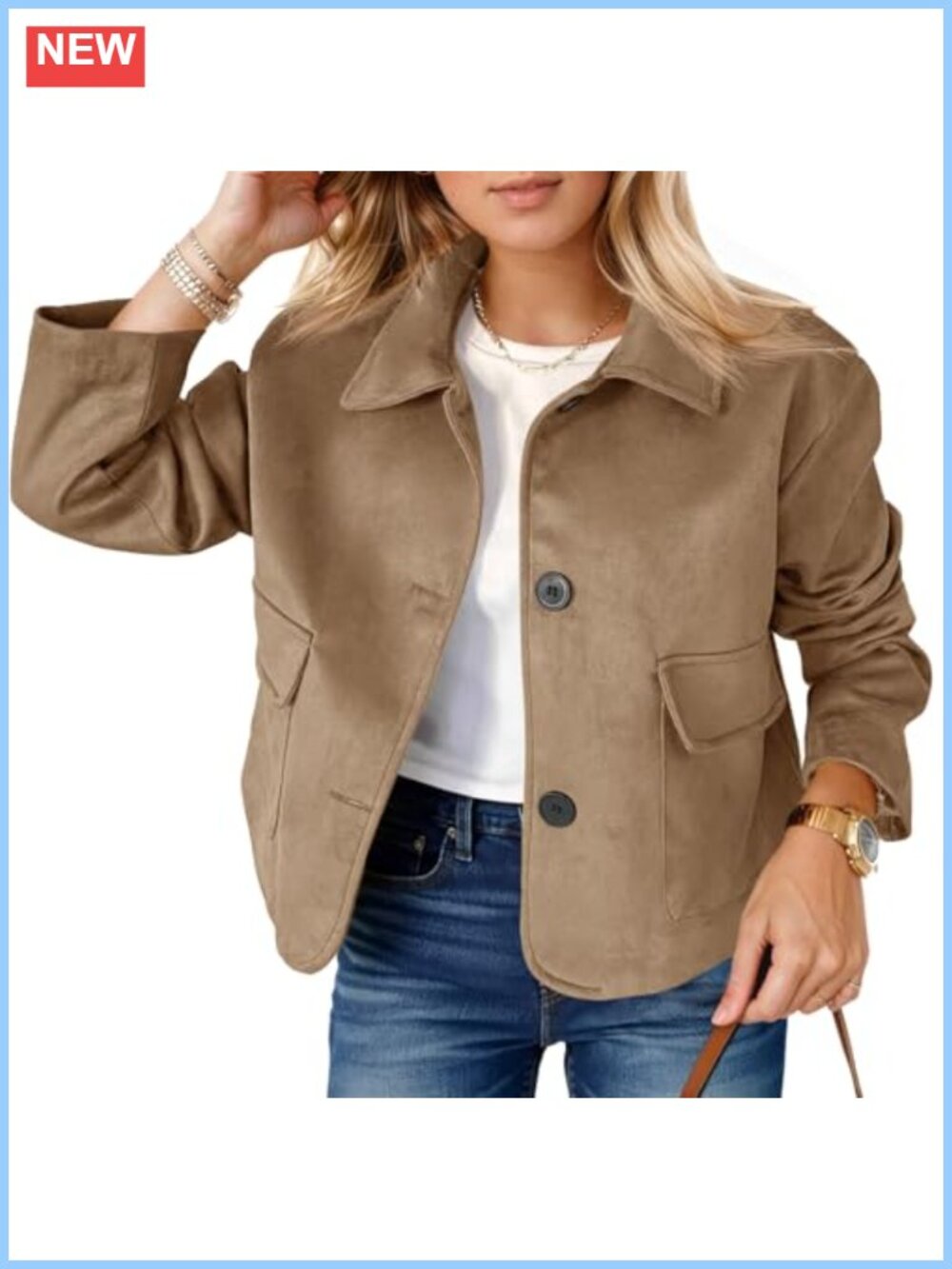 Women's Faux Suede Cropped Leather Jacket Casual Button-up